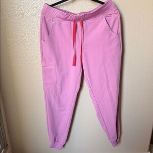 Figs Chalk Pink Jogger Pants with Red Drawstring
